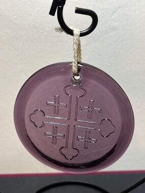Blenko Hand Pressed Purple Glass Jerusalem Cross Sun Catcher Window Ornament 3.5